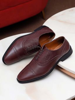 Louis Stitch - Men Rosewood Premium Italian Leather Formal Oxford Shoes