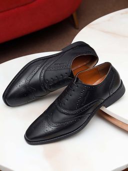 Louis Stitch - Men Jet Black Premium Italian Leather Formal Brogue Shoes