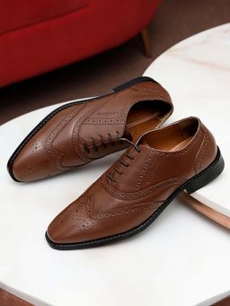 Louis Stitch - Men Tan Premium Italian Leather Formal Brogue Shoes