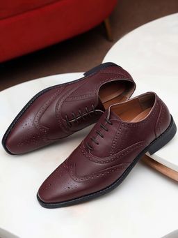Louis Stitch - Men Rosewood Premium Italian Leather Formal Brogue Shoes