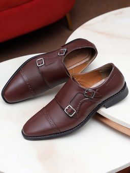 Louis Stitch - Men Rosewood Premium Italian Leather Formal Monk Shoes