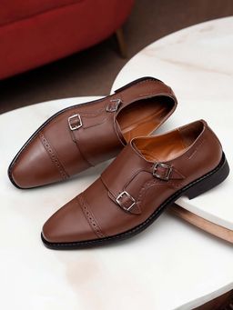 Louis Stitch - Men Tan Premium Italian Leather Formal Monk Shoes