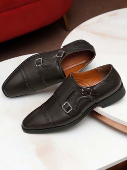 Louis Stitch - Men Brunette Brown Premium Italian Leather Formal Monk Shoes