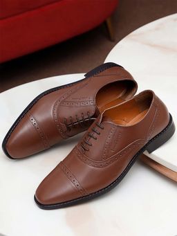 Louis Stitch - Men Tan Premium Italian Leather Formal Oxford Shoes