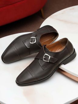 Louis Stitch - Men Brunette Brown Premium Italian Leather Formal Monk Shoes