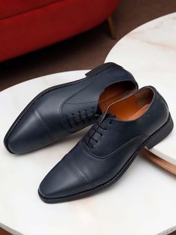 Louis Stitch - Men Federal Blue Premium Italian Leather Formal Derby Shoes