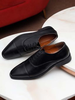 Louis Stitch - Men Jet Black Premium Italian Leather Formal Derby Shoes
