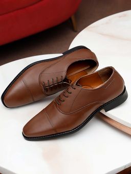 Louis Stitch - Men Tan Premium Italian Leather Formal Derby Shoes