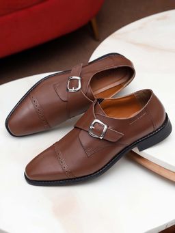 Louis Stitch - Men Tan Premium Italian Leather Formal Monk Shoes