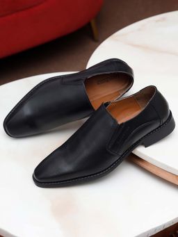 Louis Stitch - Men Jet Black Premium Italian Leather Formal Slip-On Shoes