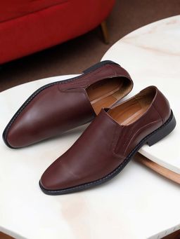 Louis Stitch - Men Rosewood Premium Italian Leather Formal Slip-On Shoes