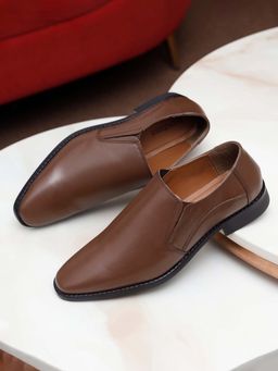 Louis Stitch - Men Tan Premium Italian Leather Formal Slip-On Shoes