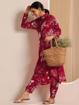 Libas - Pink Viscose Rayon Collar Neck Kurta with Salwar (Set of 2)