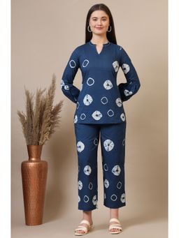 Aurelia - Blue Pure Cotton Mandarin Neck Top with Pant Co-Ord (Set of 2)