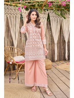 Autumnlane - Peach Cotton Blend V-Neck Kurta with Pant (Set of 2)