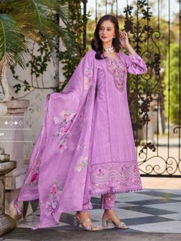 Autumnlane - Lavender Cotton V-Neck Kurta with Pant and Dupatta (Set of 3)