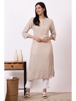 Aurelia - Brown Viscose Mandarin Neck Kurta with Pant (Set of 2)