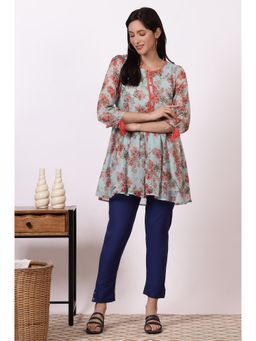 Aurelia - Green Chiffon Round Neck Kurti with Pant (Set of 2)