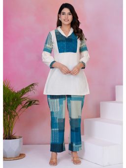 Autumnlane - White Cotton V-Neck Kurti with Pant (Set of 2)