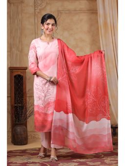 Autumnlane - Pink Cotton Blend Round Neck Kurta with Pant and Dupatta (Set of 3)