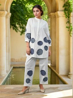 Autumnlane - White Cotton Mandarin Neck Shirt with Pant Co-Ord (Set of 2)