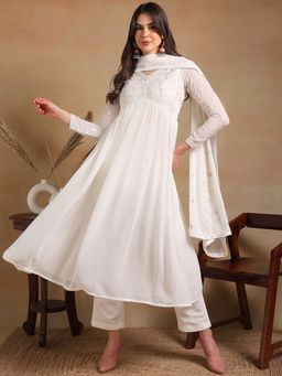 Vaamsi - Women Georgette Embroidered Anarkali Kurta with Pant and Dupatta (Set of 3)