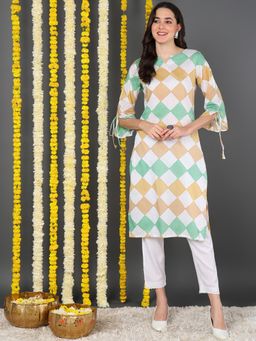 Vaamsi - Women Cotton Checks Printed Straight Kurta