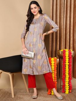 Vaamsi - Women Cotton Striped Printed A-Line Kurta
