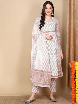 Vaamsi - Women Pure Cotton Floral Anarkali Kurta with Pant and Dupatta (Set of 3)