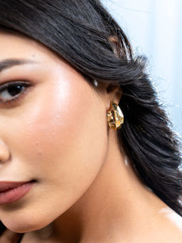 Johori - Gold Brass Statement Pair Of Earrings