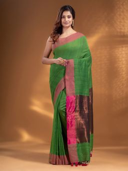 Arhi - Green Pure Cotton Woven Design Soft Saree with Zari Pallu