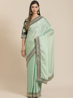 Readiprint - Organza Silk Fabric Green Color Border Work Saree with Unstitched Blouse
