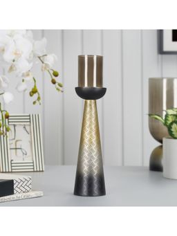HomeTown - Zeus Iron And Glass Ombre Conical Candle Holder In Antique Gold And Black