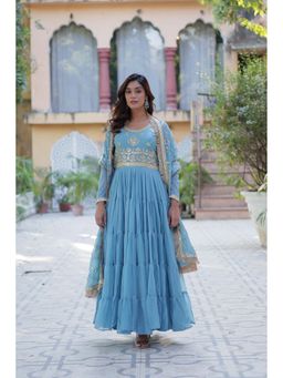 JATRIQQ - Women Blue Embellished/Sequined Gown with Dupatta