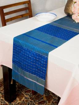Fabindia - Blue Woven Hand Block Printed Cotton Silk Runner