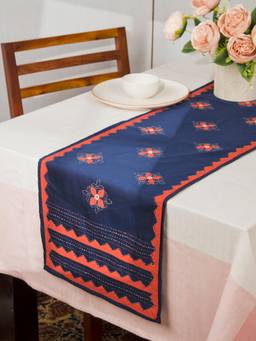 Fabindia - Navy Blue Embroidered Applique Cotton Runner