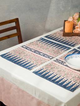 Fabindia - Navy Shyama Hand Block Printed Cotton Mats (Pack Of 6)