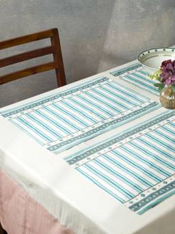 Fabindia - Light Blue Taran Printed Cotton Mats (Pack Of 6)