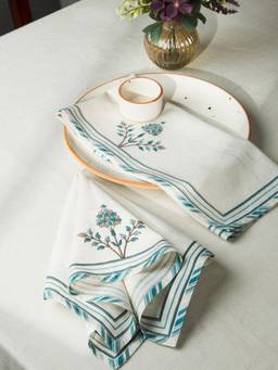 Fabindia - Light Blue Taran Printed Cotton Napkins (Pack Of 6)