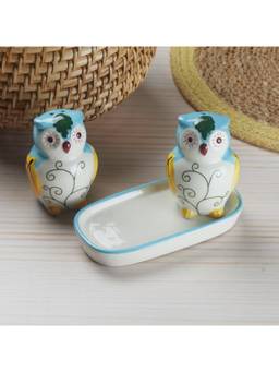 Kookee - Ceramic Salt Pepper Set with Tray for Dining Table Multicolor (10285)