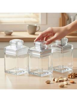 Kookee - Acrylic Canister Jar Container for Kitchen Storage (Pack of 3) (11252)