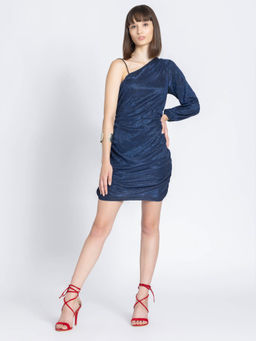 SHAYE - Navy Blue One Shoulder Party Mini Dress