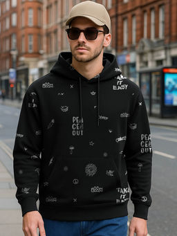 Bewakoof - Heavy Duty 1.0 Men's Black All Over Printed Oversized Hoodies