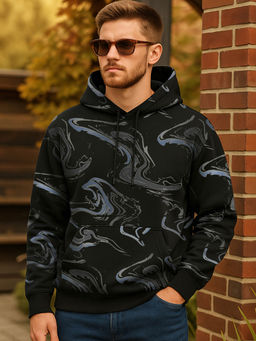 Bewakoof - Heavy Duty 1.0 Men's Black Marble Printed Oversized Hoodies