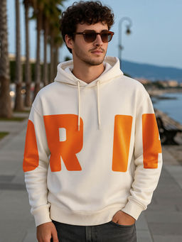 Bewakoof - Men's Gardenia Drip Typography Oversized Hoodies