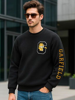 Bewakoof - Men's Black Garfield Graphic Printed Oversized Sweatshirt