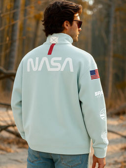 Bewakoof - Heavy Duty 1.0 Official Nasa Men's Green Graphic Printed Oversized Sweatshirt