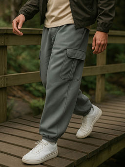 Bewakoof - Heavy Duty 1.0 Men's Charcoal Grey Oversized Brushed Cargo Joggers