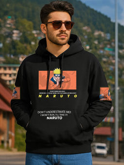 Bewakoof - Heavy Duty 1.0 Naruto Men's Black Graphic Printed Oversized Hoodies