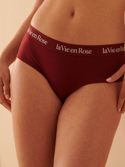 La Vie En Rose - Red Cotton and Logo Elastic Band Hiphugger Panty